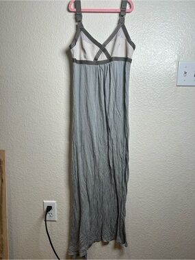 VPL Gray and Ivory Spaghetti-Strap Maxi Dress